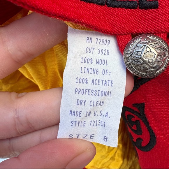 Rare Vintage Hairston Roberson Red Wool Embroidered Floral Blazer Suit Jacket - Picture 6 of 11